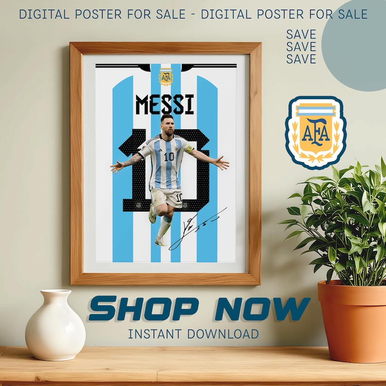 Messi Wall Art, Printable Football Player Star Poster, Jersey Back, Digital Prints, Soccer Wall Art Gift, JPEG