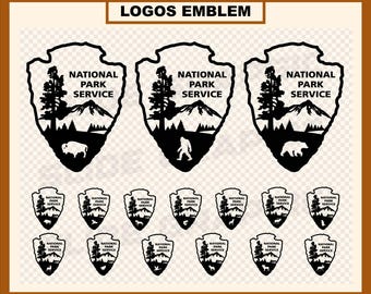 Personalized National Park Service symbols Bundle, 16 Black Emblem Logos ,wildlife, NPS arrowhead svg, png, eps, pdf, dxf, Digital Download