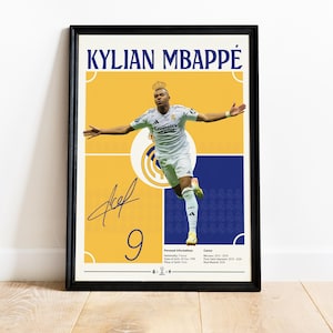 Pôster de Kylian Mbappé, jogador de futebol do Real Madrid, presentes de futebol, decoração de quarto esportivo, Supercopa Download instantâneo JPG