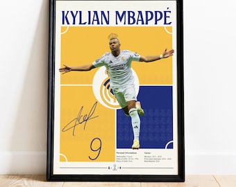 Póster de Kylian Mbappé, jugador del Real Madrid, regalos de fútbol, decoración deportiva para dormitorio, descarga instantánea de la Supercopa (JPG)