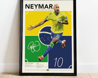 Pôster do Neymar Jr | Arte de parede do Neymar Jr de Da Silva Santos, pôster esportivo, futebol, impressão da Seleção Brasileira, download instantâneo em JPG
