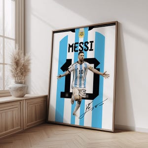 Kunst aan de muur Messi, afdrukbare poster voetbalster ster, jersey achterkant, digitale prints, voetbal muurkunst cadeau, jpeg