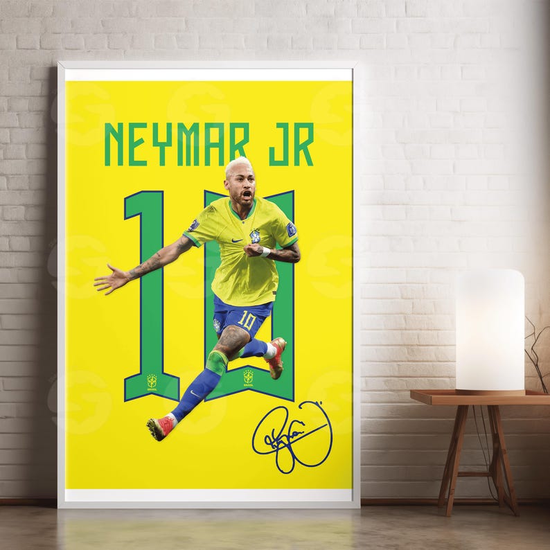 Neymar Wall Art, Printable Football Player Star Poster, Jersey Back, Digital Prints, Soccer Wall Art Gift, JPEG