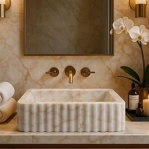 Calacatta Gold Sink , Marble Sink Vanity, Powder Room Sink, Wall Mount Sink, Calacatta Sink, Grooved Front Sink, Marble Sink, Bathroom Sink