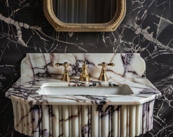 Hand Carved Calacatta Viola Marble Vanity, Custom Order Bathroom Sink, Natural Stone , Calacatta Viola Marble Sink for Bathroom