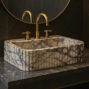 Custom Size Handcarved Calacatta Viola Marble Sink , A Luxurious Vessel Sink Ideal for Bathroom Vanities