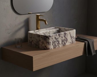 Calacatta Viola Custom Size Marble Sink - Wall Mount Fluted Bathroom Vanity