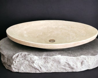 Round Natural Marble Stone Vessel Sink Washbasin. High Quality 100% Handmade in AFYON/TÜRKİYE. Round Shaped Bathroom Countertop Sink.