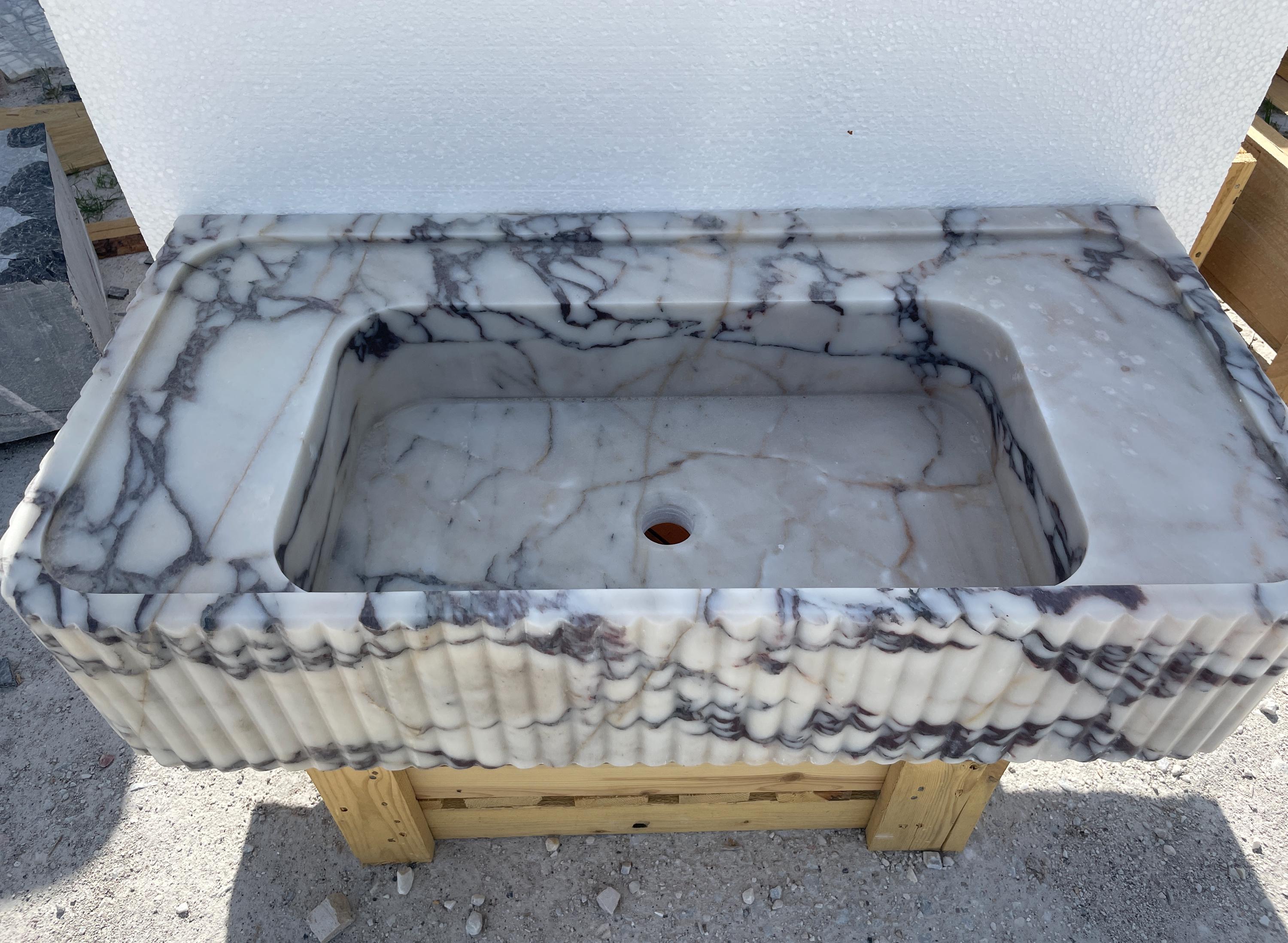 Calacatta Viola Marble Sink With Ribbed on Three Side, Marble Basin ...