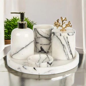 Natural marble bathroom set, 5 pieces set,luxury bath set, leilac marble bath set, home gifts, gifts for her-