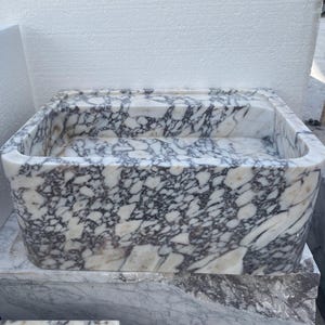 Custom Size Handcarved Calacatta Viola Marble Sink, A Luxurious Calacatta Viola Marble Sink Ideal for Bathroom Vanities