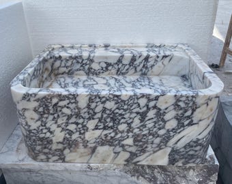 Lavabo de mármol Calacatta Viola a medida, tocador de baño tallado a mano