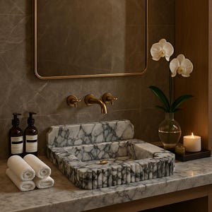 Custom Size Handcarved Calacatta Viola Marble Sink, A Luxurious Vessel Sink Ideal for Bathroom Vanities