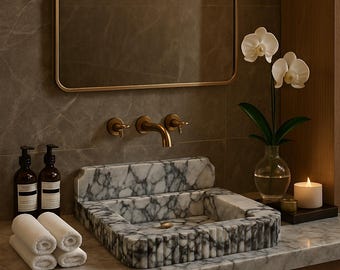 Custom Size Handcarved Calacatta Viola Marble Sink, A Luxurious Vessel Sink Ideal for Bathroom Vanities