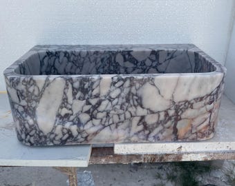 Lavabo de mármol Calacatta Viola, lavabo de mármol a medida, lavabo de baño de pared