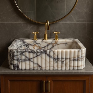 Calacatta Viola Marble Sink, Wall Mount Sink, Bathroom Sink, Powder Room Sink, Stone Marble Sink, Black Sink