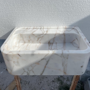 Calacatta Gold Sink , Marble Sink Vanity, Powder Room Sink, Wall Mount Sink, Calacatta Sink, Grooved Front Sink, Marble Sink, Bathroom Sink