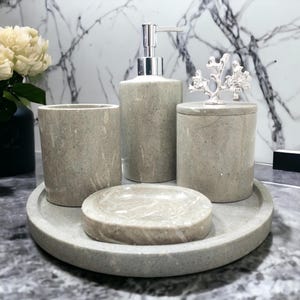 Handcrafted Rustic Marble 5-Piece Bathroom Set - Unique and Unparalleled,Natural marble bathroom set, 5 pieces, luxury marble bath set