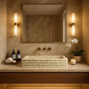 Calacatta Gold Sink , Marble Sink Vanity, Powder Room Sink, Wall Mount Sink, Calacatta Sink, Grooved Front Sink, Marble Sink, Bathroom Sink