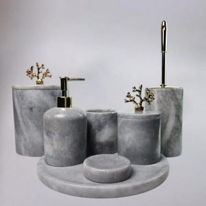 Transform Your Bath with Sleek Grey Marble Set – Elevate Your Space!-7 pcs set