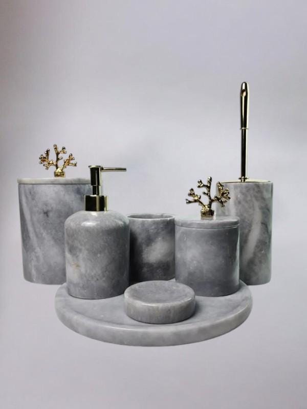 Transform Your Bath with Sleek Grey Marble Set – Elevate Your Space!-7 pcs set