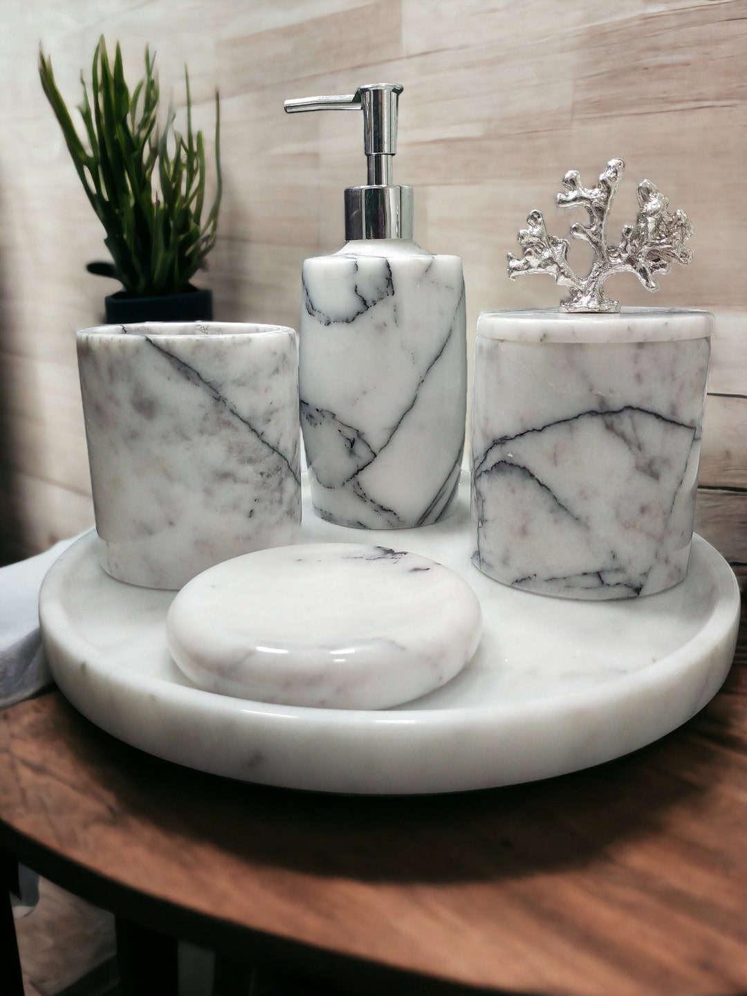Natural Marble Bathroom Set, 5 Pieces,luxury Bath Set, Leilac Marble