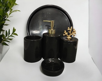 Handcrafted Black Marble Bathroom Set | Luxury  Elegance and Functional Design for Your Bathroom-5 pcs