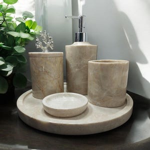 Luxurious Beige Marble Bathroom Accessories: Set of Elegance & Utility,marble bathroom set-5 pcs set
