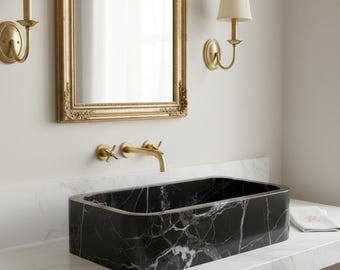 Lavabo de mármol tallado a mano - Tocador de baño de mármol Verde - Lavabo de pared y sobre encimera