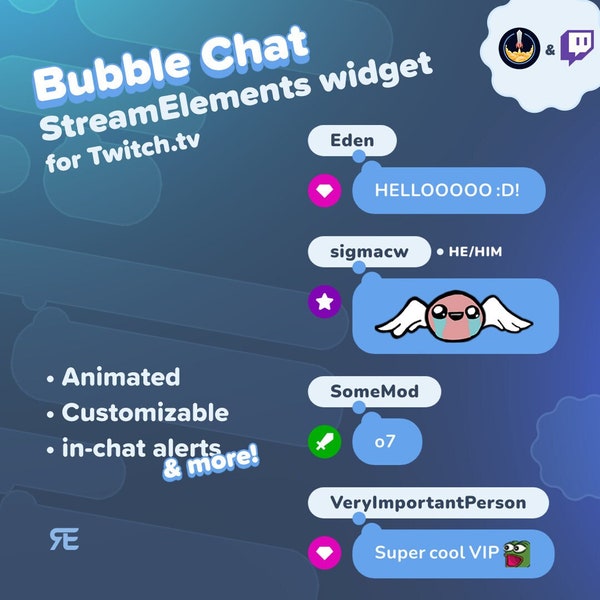 Bubble Chat | Customizable Minimalistic Chat Widget with in-chat alerts for Twitch.tv & StreamElements ONLY!