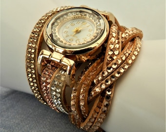 Women&#39;s wrap watch - wristwatch - gold, caramel, brown - unworn