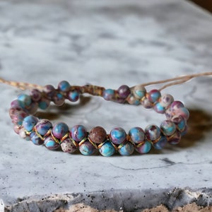 Sea Sediment Bracelet Jasper Healing Bracelet Meditation Natural Gemstone Bracelet Calming Grounding Yoga Beads Chakra Bracelet Braided