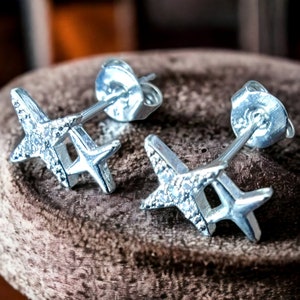 Silver Double Star Stud Earrings: Celestial Jewelry Gift