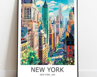 Manhattan Travel Print Manhattan Wall Art Manhattan Travel Poster  Manhattan Wall Decor Home New York Travel Print New York Wall Art Gift