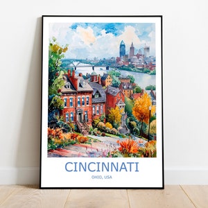 Cincinnati Travel Print Cincinnati Wall Art Cincinnati Travel Poster Cincinnati Gift Cincinnati Wall Decor Home Ohio Travel print Ohio Gift