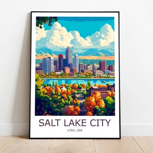 Salt Lake Travel Print Salt Lake Wall Art Salt Lake Travel Poster Salt Lake Gift Salt Lake Wall Decor Home Utah Travel Print Utah Wall Art