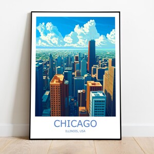 Chicago Travel Print Chicago Wall Art Chicago Travel Poster Chicago Gift Art Chicago Wall Decor Home Illinois Travel Print Illinois Wall Art