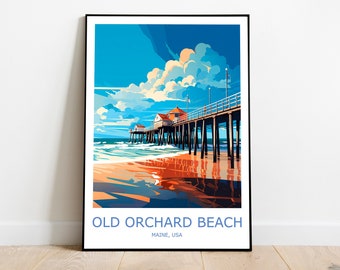 Affiche de voyage Old Orchard Beach, Maine, oeuvre d'art murale côtière