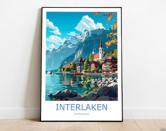 Interlaken Travel Print Interlaken Wall Art Interlaken Travel Poster Interlaken Gift Art Interlaken Wall Decor  Switzerland Travel Print