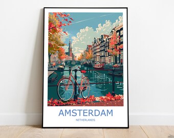 Amsterdam Travel Print Amsterdam Wall Art Amsterdam Travel Poster Amsterdam Gift Art Amsterdam Wall Decor Home Netherlands Travel Print