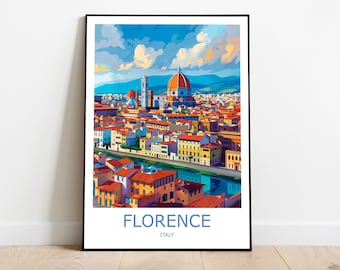 Florence Italy Travel Poster, Colorful Cityscape Art Print