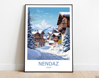 Nendaz Travel Print Nendaz Wall Art Nendaz Travel Poster Nendaz Gift Art Nendaz Wall Decor Home Swiss Travel Print  Swiss Wall Decor Art