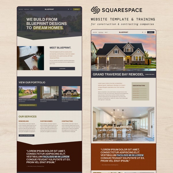 BLUEPRINT | Squarespace 7.1 Website Template + Training Course for Construction & Contracting Businesses - DIY