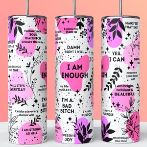 Mental Health Awareness | Affirmative Words | Positive Mindset Tumbler | Gift for Her | Manifest Positivity Affirmations | 20oz Tumbler Wrap