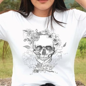 Anima Tua Mea Est goth t-shirt, Halloween shirt, Skull and flowers tee, Goth gift