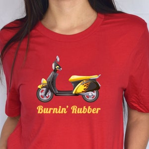 Burnin&#39; rubber t-shirt, Biker fan gift, MOD clothing, Moped fan shirt, Gift for him, Scooter tee