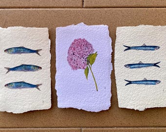 Cartões de aniversário vintage - pôsteres botânicos - cartões postais florais - aquarela - papel reciclado artesanal
