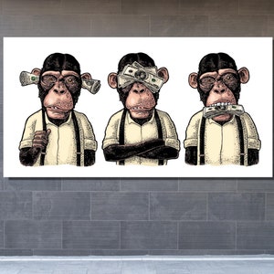 Three wise monkeys not see not hear not speak, Three wise monkeys Painting, Three wise monkeys Wall Art, Three wise monkeys Gift Poster,