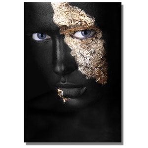 Afro-American Gold Woman Canvas Prints, Afro-American Gold Woman Painting, Afro-American Gold Woman Canvas Poster, Gift Gold Woman Print