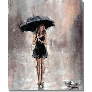 Girl with Umbrella Canvas Painting, Girl with Umbrella Canvas Art, Girl with Umbrella Gift Canvas Print, Girl with Umbrella Canvas Poster
